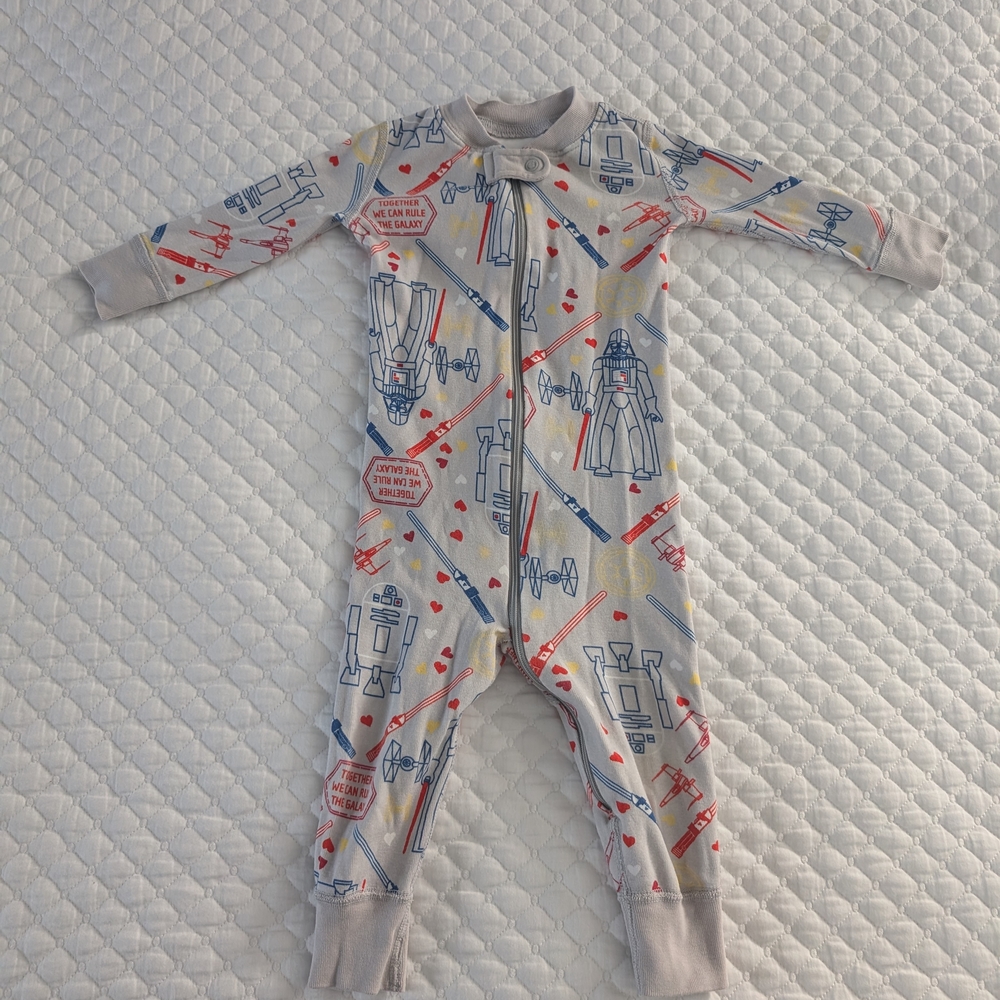 Hanna Andersson Kids One Piece with Robot and Spaceship Print - Red, Blue, Gray